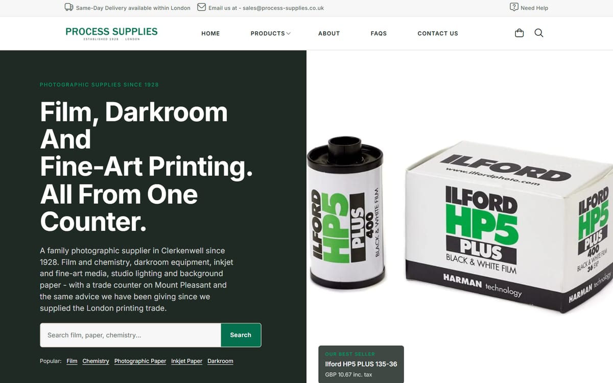 Process Supplies (London) Ltd storefront — B2B trade catalogue, dense product grid.