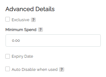 Advanced discount code settings screenshot