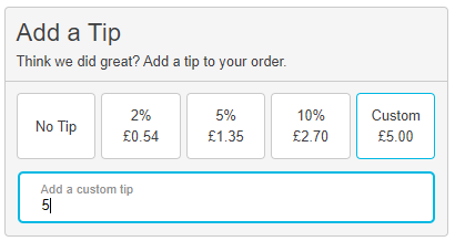 Example of Tipping Feature on Checkout