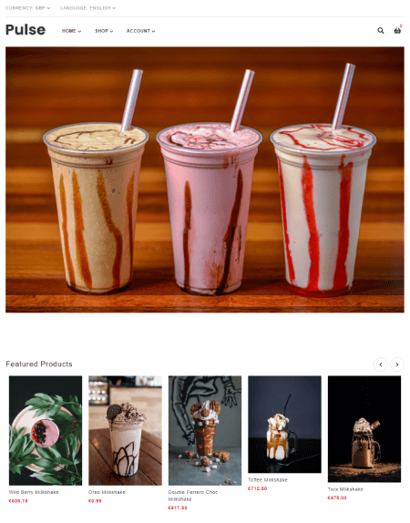 Example of a website selling beverages & drinks
