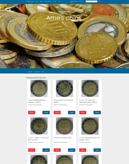 Example of a website selling coins & drinks